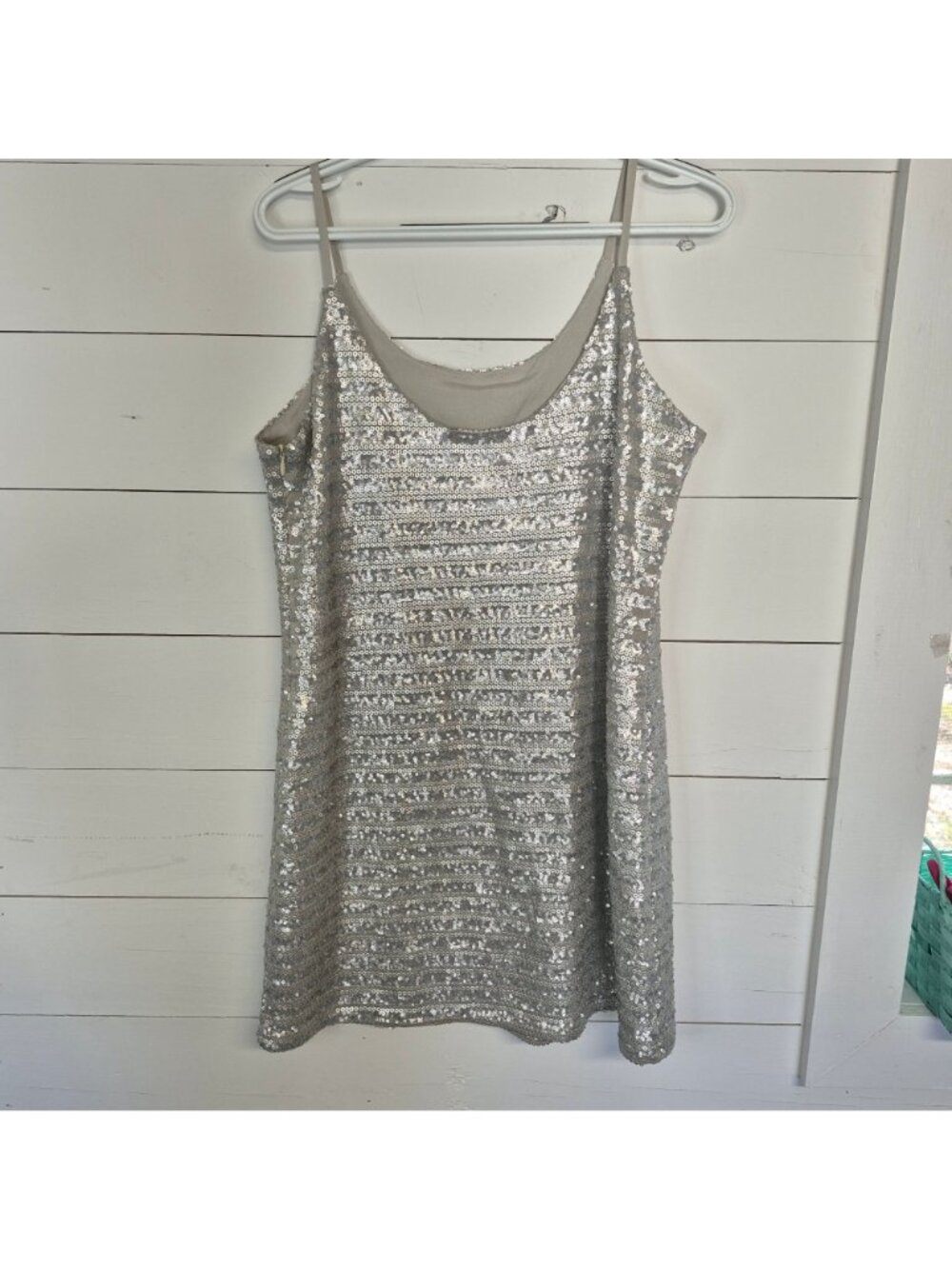 MM Couture By Miss Me Silver Sequin Mini Dress Lined With Side Zipper - Picture 3 of 6